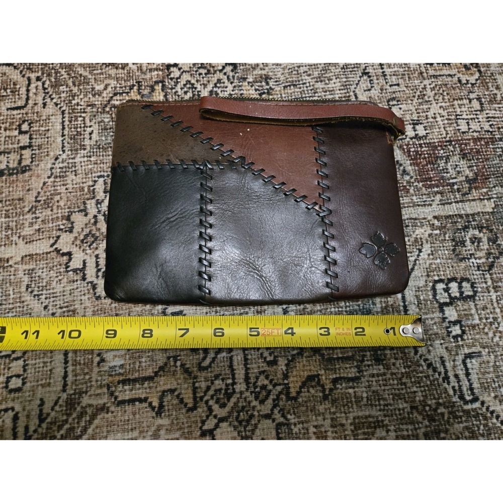 Patricia Nash cassini Patchwork Tan Brown Boho wristlet Clutch Bag Stitched